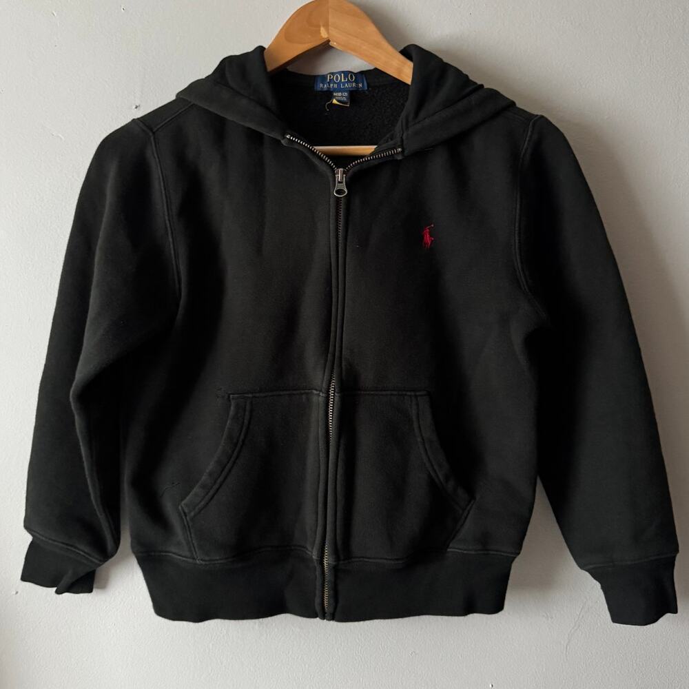 Polo Ralph Lauren Big Boys Cotton Fleece Full-Zip Hoodie in Black Size M(10-12)